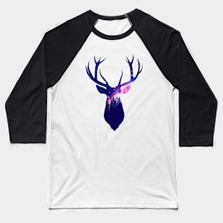 Night Sky Deer Silhouette - Minimalist Wilderness Scene Baseball T-Shirt